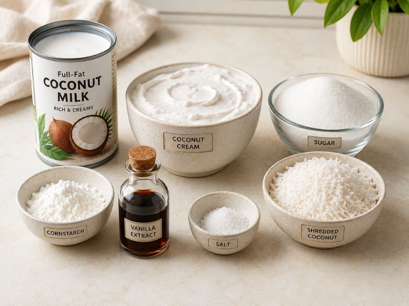 Ingredients needed to make homemade coconut ice cream