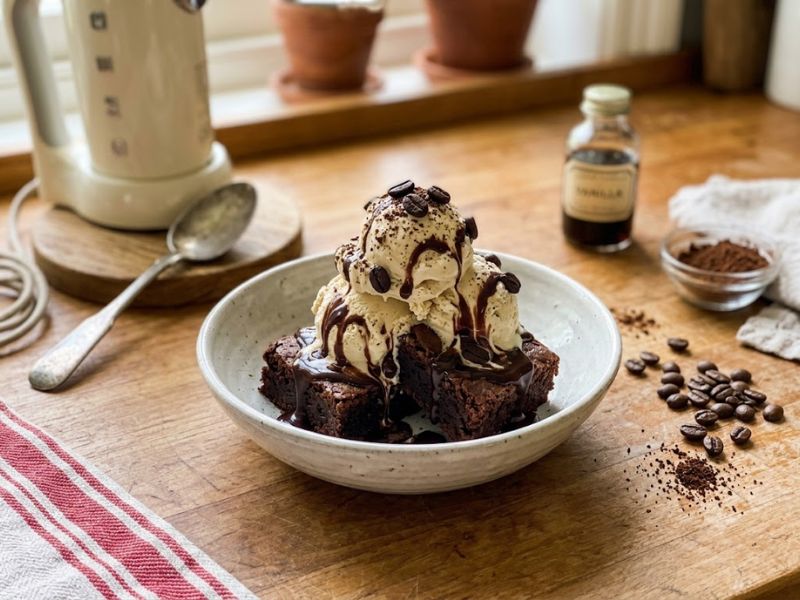 coffee ice cream served with brownie