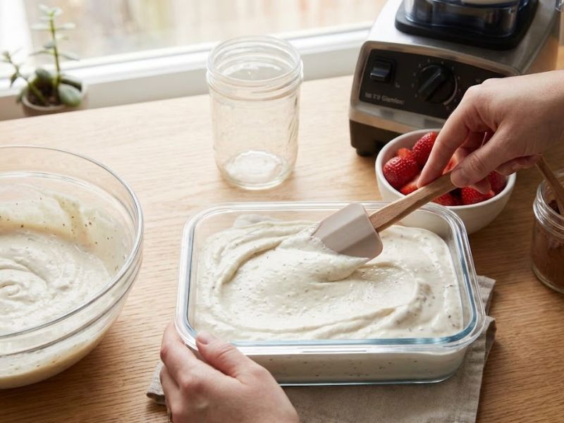 cottage cheese ice cream mixture ready for freezing