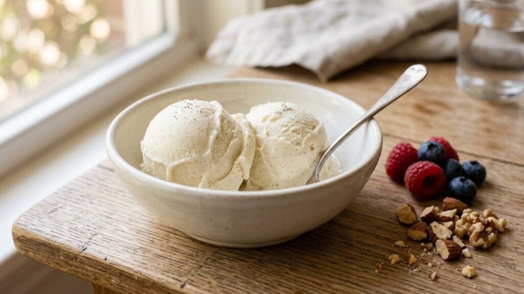 creamy homemade protein ice cream in a bowl