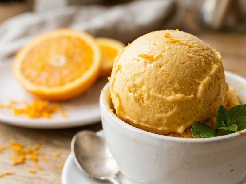 creamy homemade orange ice cream with orange zest