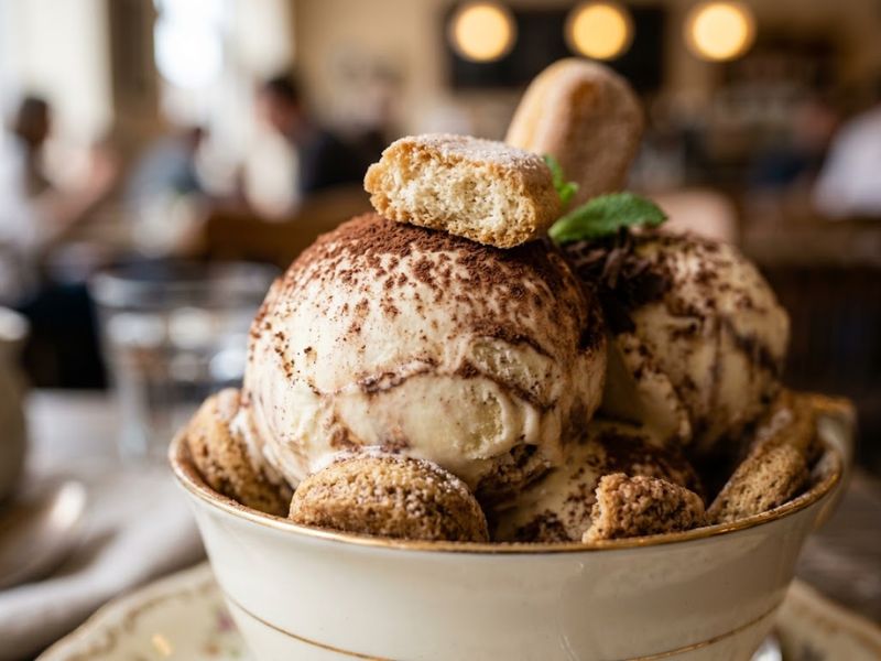 creamy Tiramisu Ice Cream with ladyfinger pieces