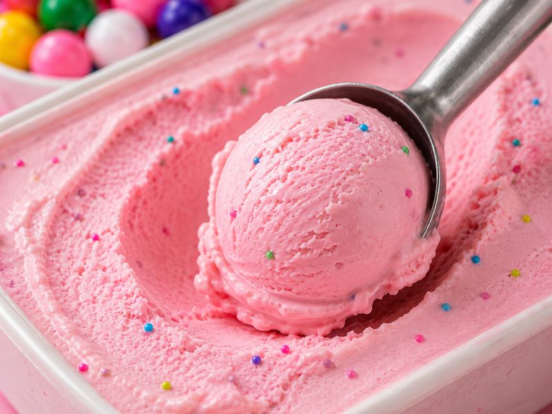 Smooth and creamy bubble gum ice cream texture