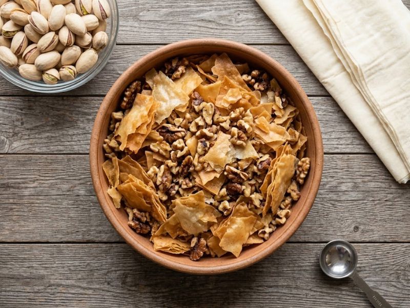 crispy phyllo and toasted walnuts for ice cream