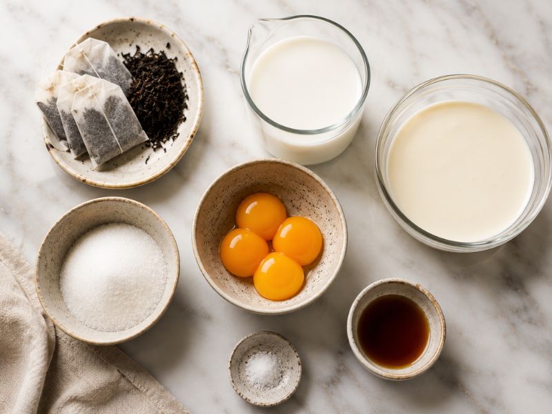 ingredients for homemade Earl Grey ice cream