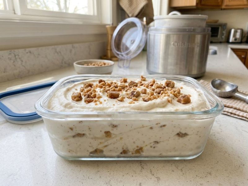 Freshly churned Butter Brickle Ice Cream with toffee
