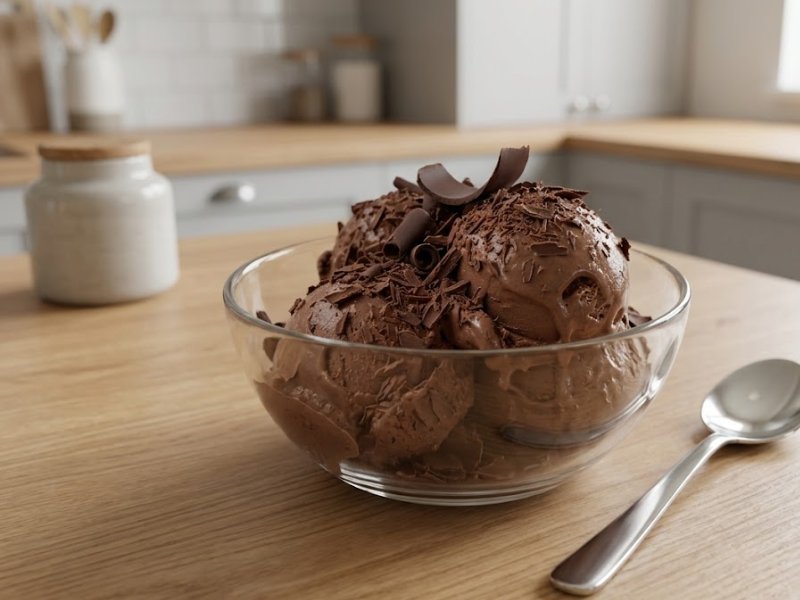 Creamy homemade chocolate ice cream made with fresh ingredients