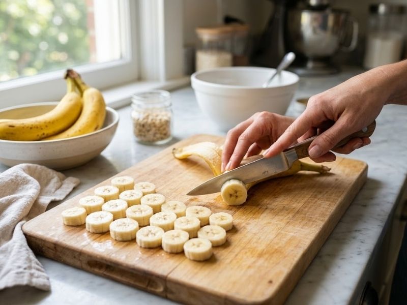 Slicing bananas for homemade ice cream