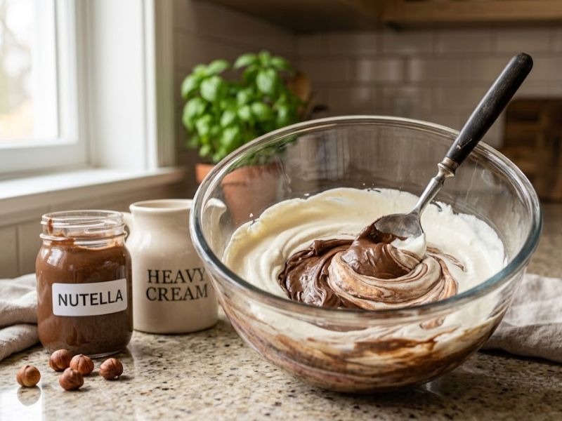 Mixing ingredients for easy Nutella ice cream