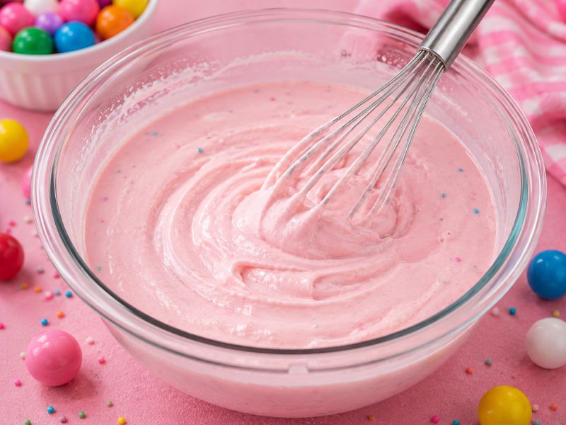 Bubble gum ice cream base being mixed