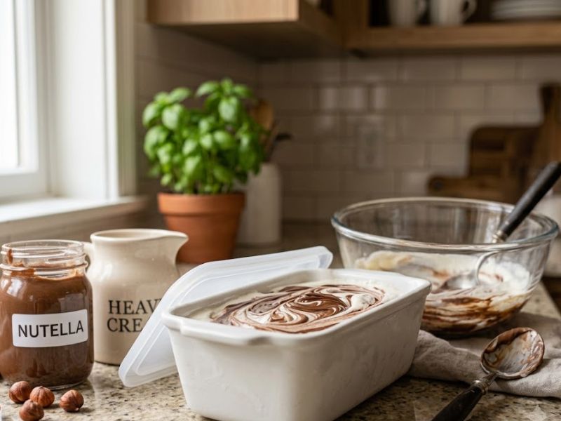 No churn Nutella ice cream ready to freeze