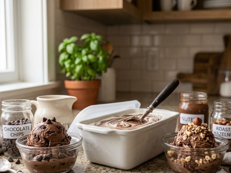 Different homemade Nutella ice cream variations