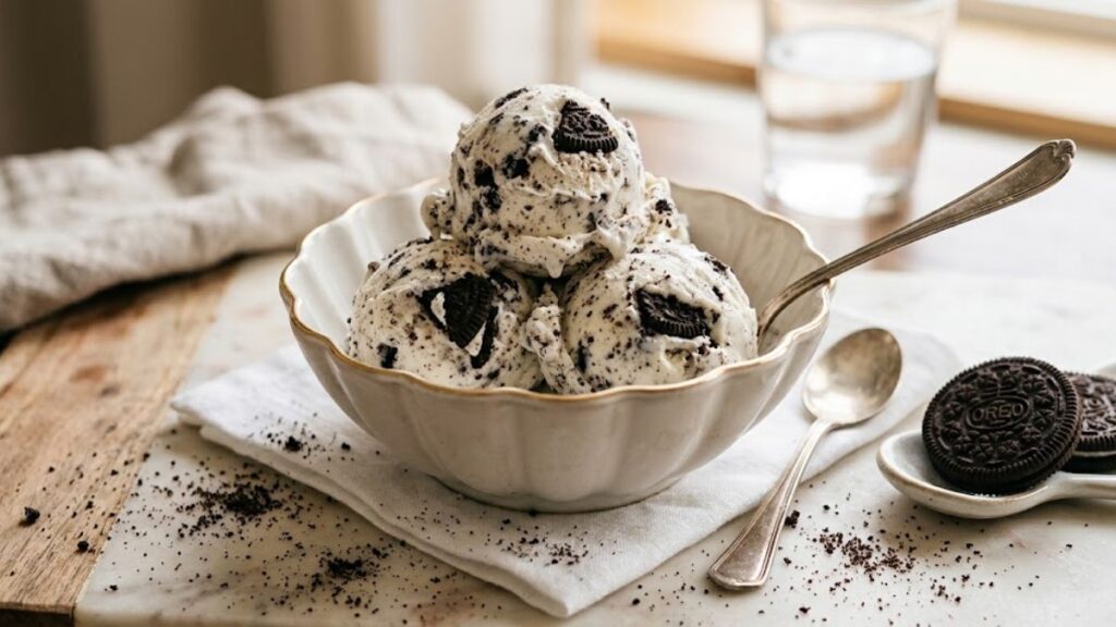 creamy Oreo ice cream with crushed Oreo cookies