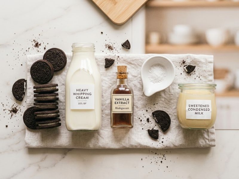 ingredients for homemade Oreo ice cream
