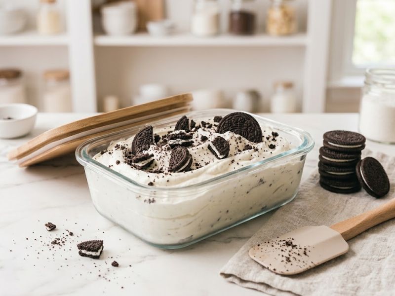 homemade Oreo ice cream ready to freeze