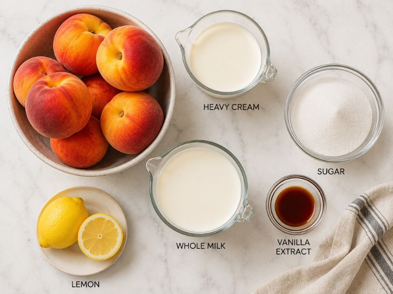 Ingredients for homemade peach ice cream