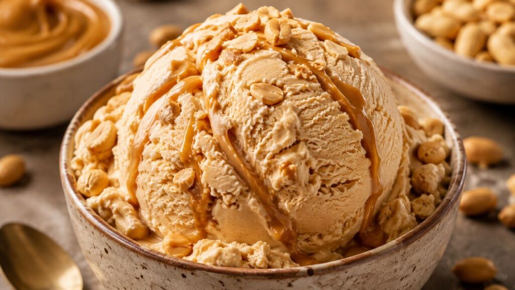 Peanut butter ice cream in a bowl