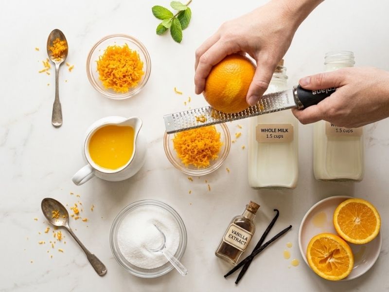 zesting fresh oranges for homemade ice cream