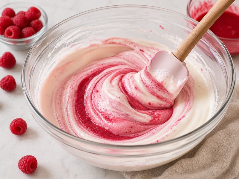 raspberry puree mixed with creamy ice cream base