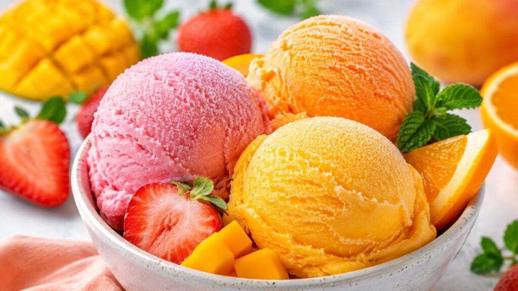 sherbet ice cream with fresh fruit