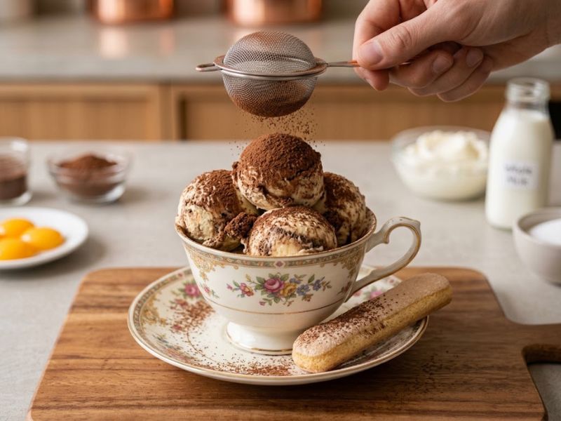 Tiramisu Ice Cream served with cocoa powder