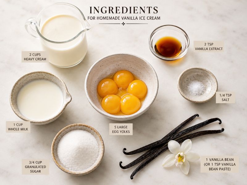 ingredients for homemade vanilla ice cream