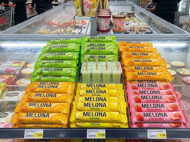 Melona Ice Cream bars available in an Asian grocery store freezer