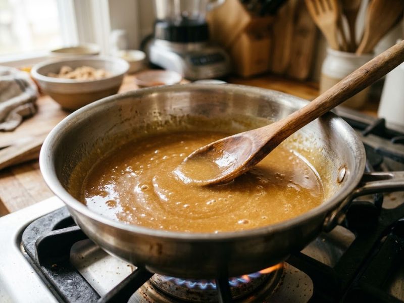 Butter and brown sugar cooking for a butterscotch ice cream base