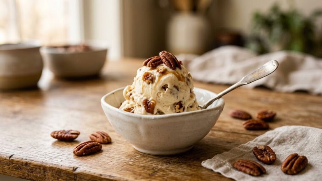 butter pecan ice cream with toasted pecans