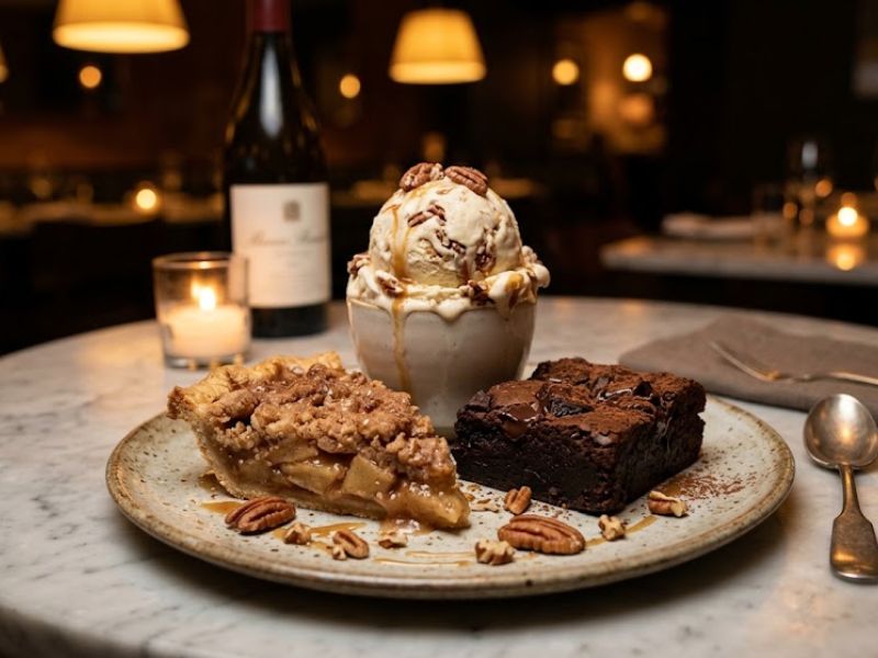 butter pecan ice cream with brownie and apple pie