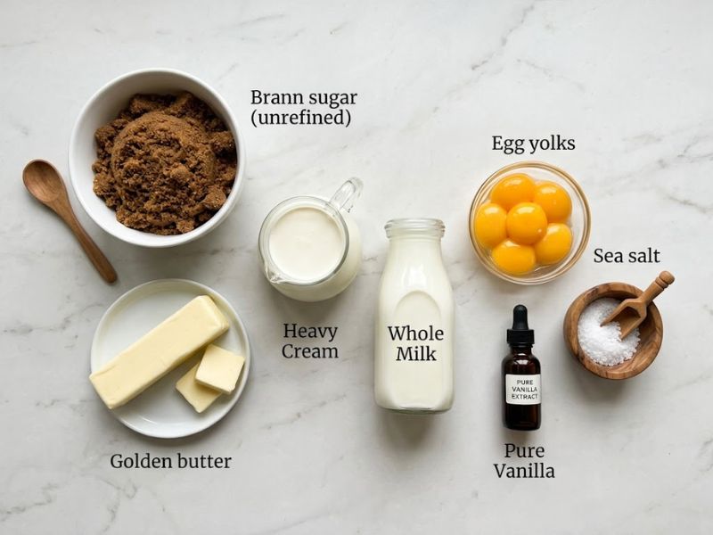 Ingredients for homemade butterscotch ice cream