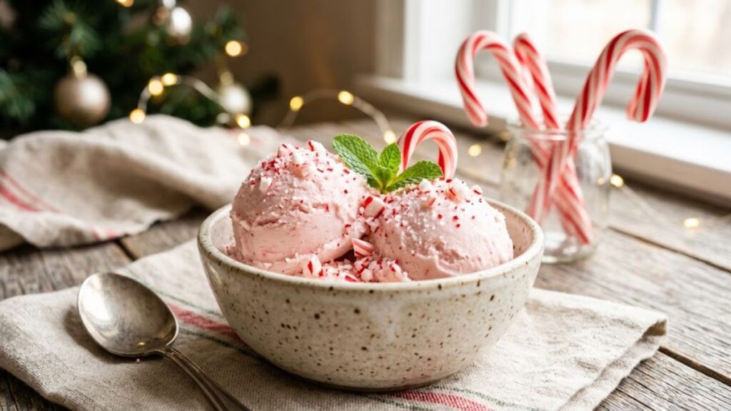 Candy Cane Ice Cream with crushed peppermint candy