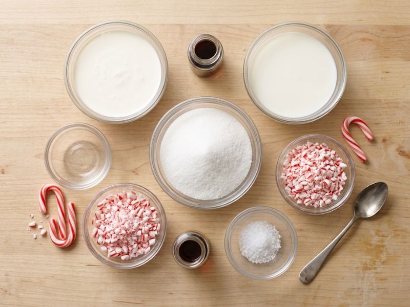 Ingredients for homemade Candy Cane Ice Cream