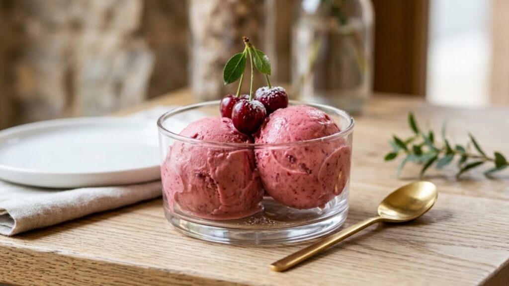 Homemade cherry gelato with fresh cherries