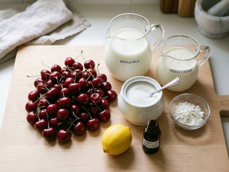 Ingredients for homemade cherry gelato