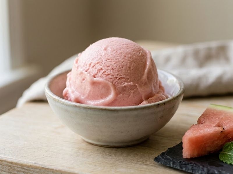 Smooth creamy texture of homemade watermelon ice cream