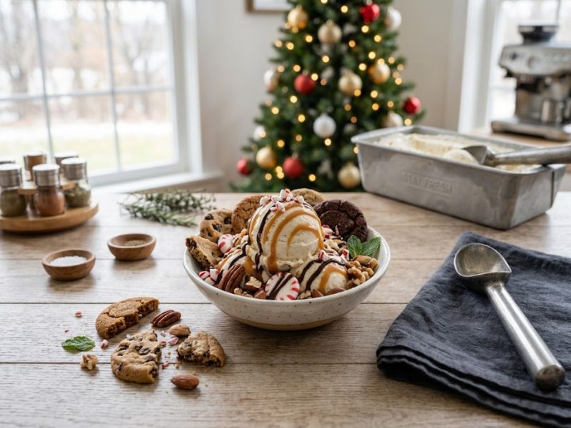Holiday ice cream toppings and festive mix-ins