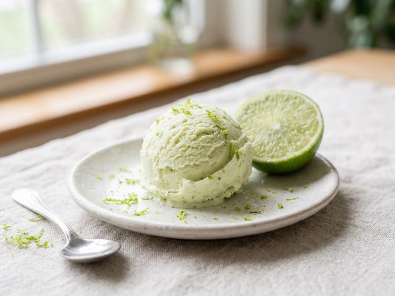 homemade lime ice cream with fresh lime