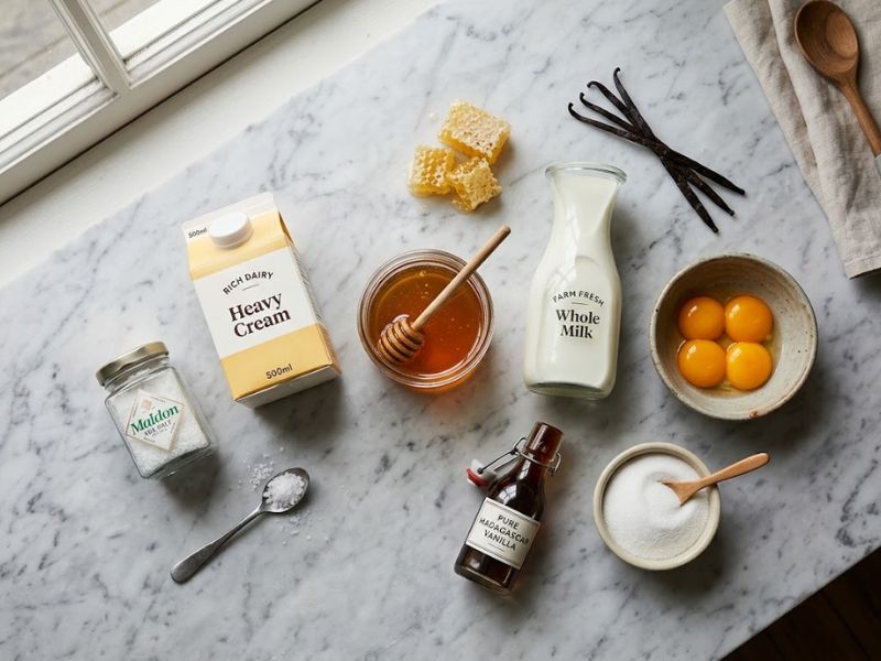 Ingredients for homemade honey ice cream