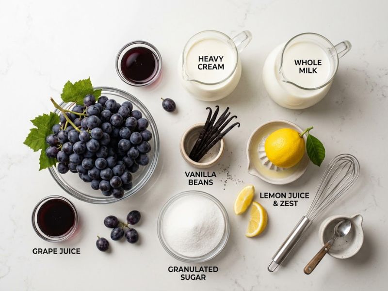 ingredients for homemade grape ice cream