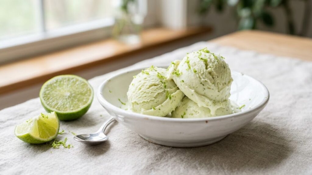 creamy lime ice cream with fresh lime zest