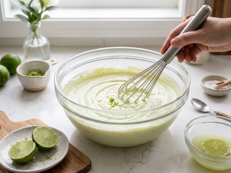 smooth lime ice cream base being mixed