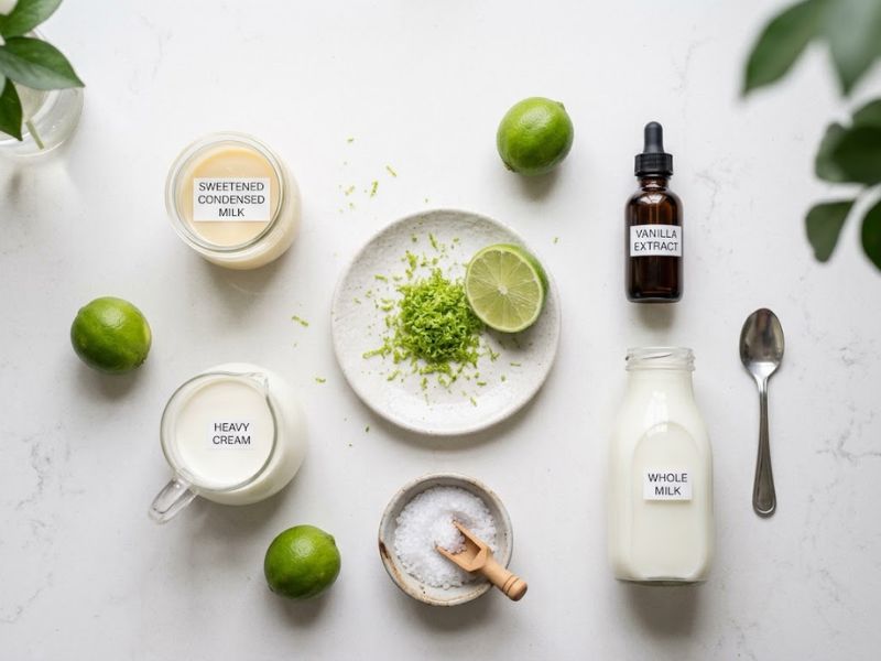 ingredients for homemade lime ice cream