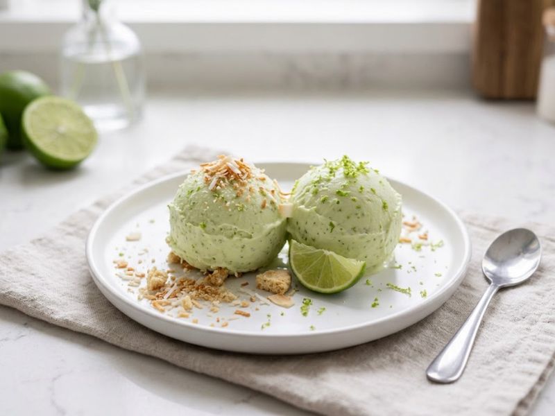 lime ice cream served with lime zest and toasted coconut
