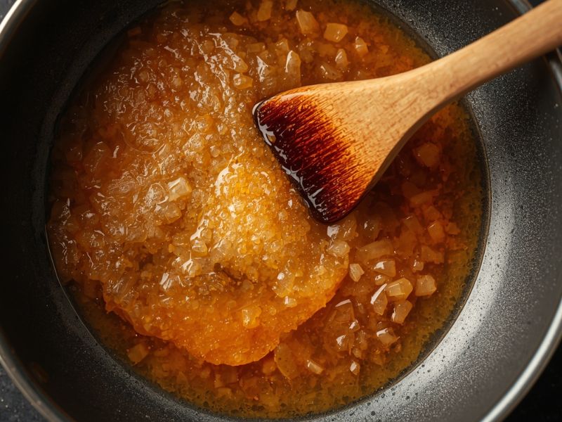 cooking sugar to make caramel for ice cream