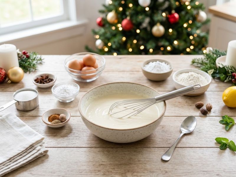 Preparing homemade holiday ice cream in a kitchen