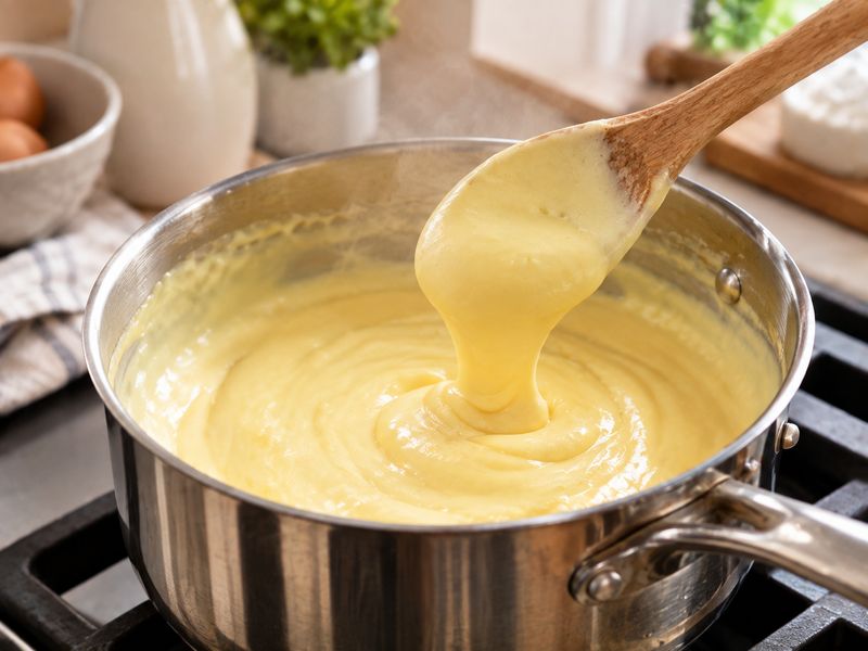 Preparing the custard base for marshmallow ice cream