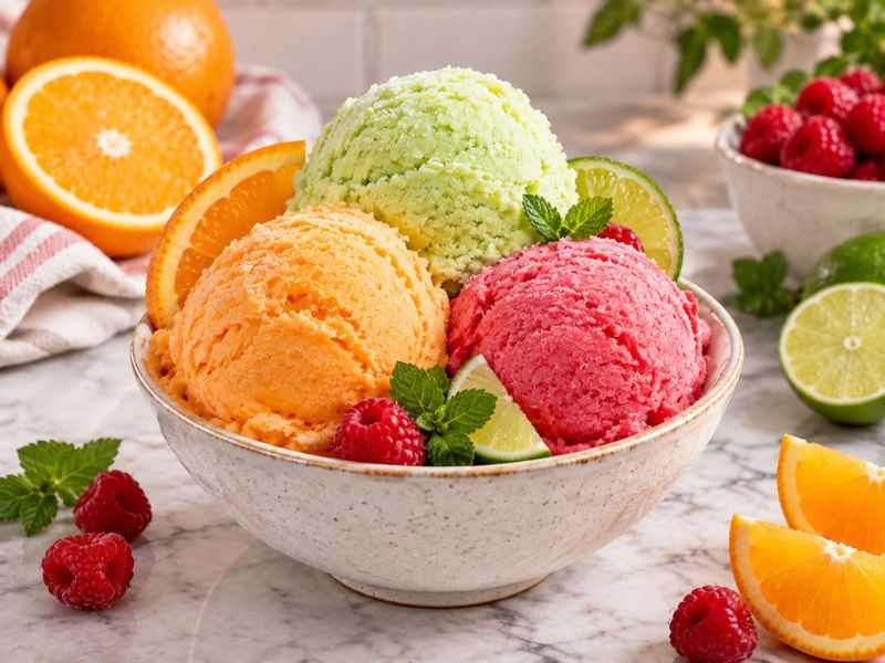 Colorful sherbet ice cream flavors