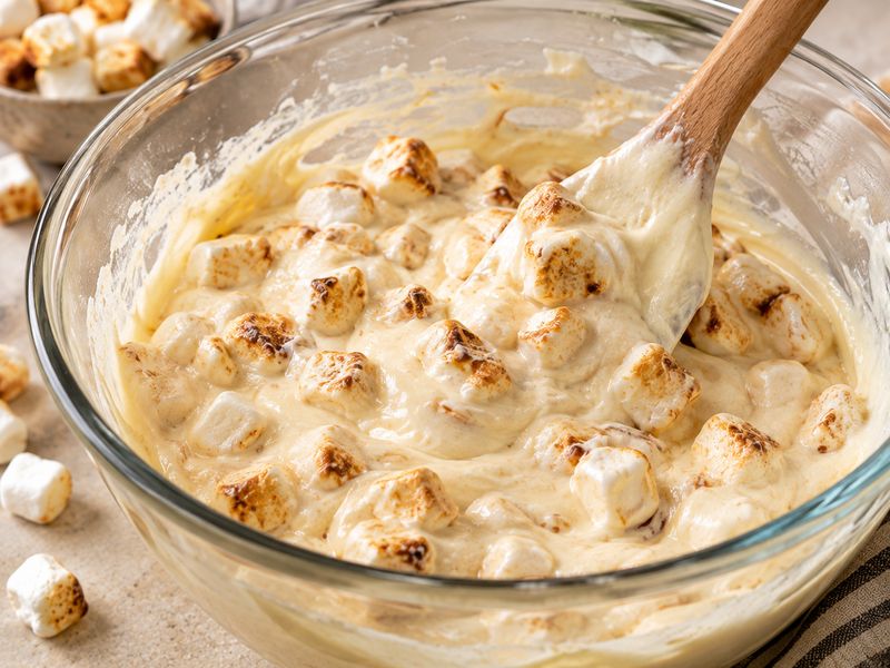 Toasted marshmallows melting into ice cream base