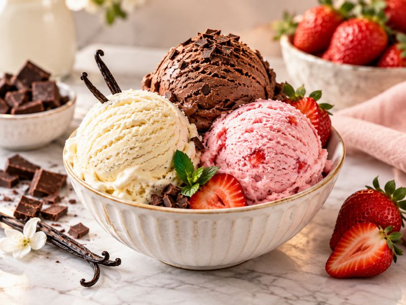 Traditional ice cream in classic flavors
